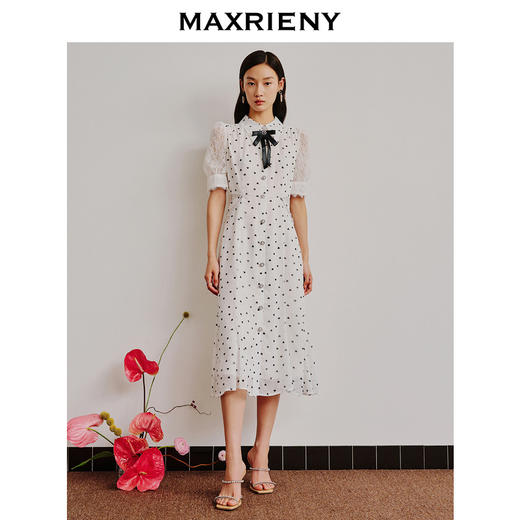 MAXRIENY甜美少女感露腰蝴蝶结连衣裙波点蕾丝裙(货号:MS88DR049) 商品图2