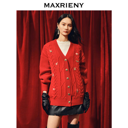 MAXRIENY浪漫复古感花朵刺绣针织开衫23冬季新款女(货号:MC88JA840) 商品图2