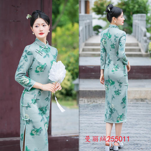 2024秋新款中老年老上海复古中国风长款曼丽绒大码七分袖旗袍SYK255010 商品图2