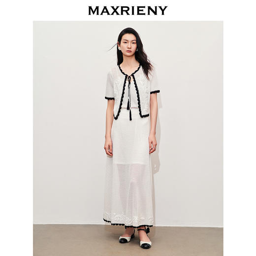 【派对聚会-商场同款】MAXRIENY优雅刺绣针织开衫外套女流苏系带(货号:MC85JA267) 商品图1