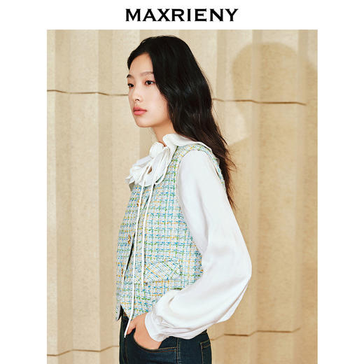 MAXRIENY小香风宽肩搭片开衩马甲薄荷曼波甜美马夹(货号:MS85VE001) 商品图2