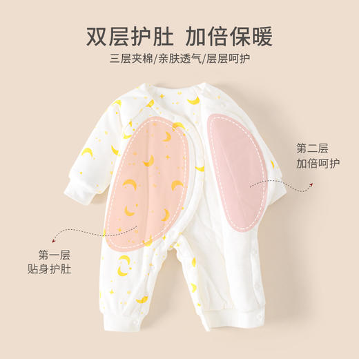【星星婴儿夹棉和袍连体衣】秋冬新生儿纯棉加厚初生宝宝爬服三层保暖无骨哈衣 商品图1