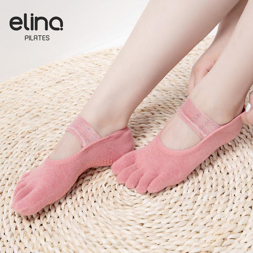 elina一恋2024 丝绒横绑带镶钻五趾普拉提瑜伽防滑袜ELR2505 商品图4