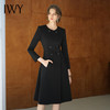 IWY/秋装女款风衣式收腰圆领西服裙子黑色大摆连衣裙Q1201 商品缩略图1