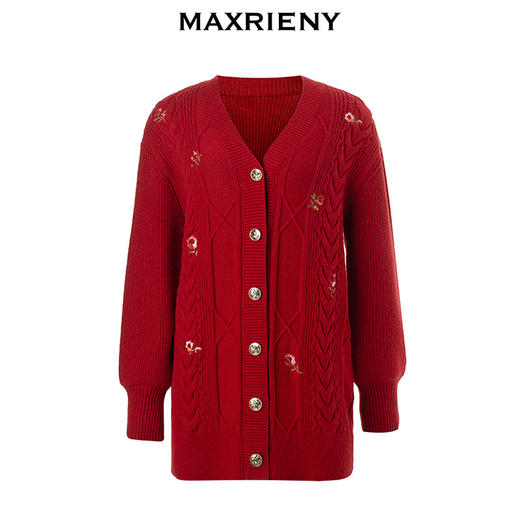 MAXRIENY浪漫复古感花朵刺绣针织开衫23冬季新款女(货号:MC88JA840) 商品图4