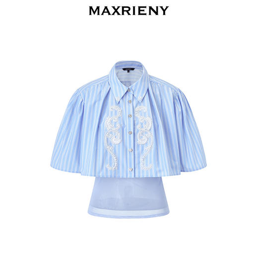 【英式雅皮士-商场同款】MAXRIENY复古摩登珠花条纹上衣衬衫女(货号:MC85TP033) 商品图4