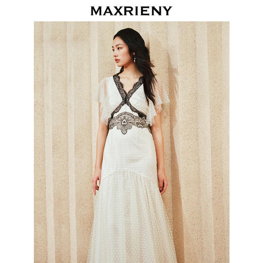 MAXRIENY复古宫廷浪漫风撞色蕾丝连衣裙波点裙子(货号:MS85DR048) 商品图2