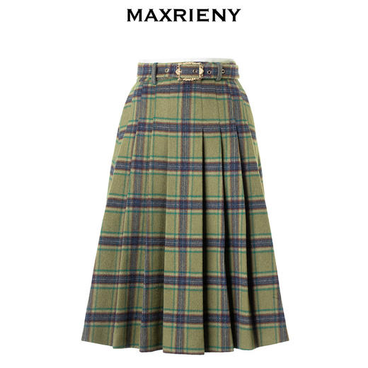 MAXRIENY复古学院风A摆中长格纹百褶半裙冬款羊毛裙(货号:MC88SK804) 商品图4