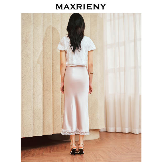 MAXRIENY复古优雅感醋酸鱼尾半裙蕾丝开衩裙子(货号:MS85SK251) 商品图3
