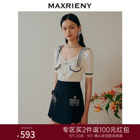 MAXRIENY千金海军风上衣复古甜美收腰泡泡袖针织衫(货号:MC88SW308)