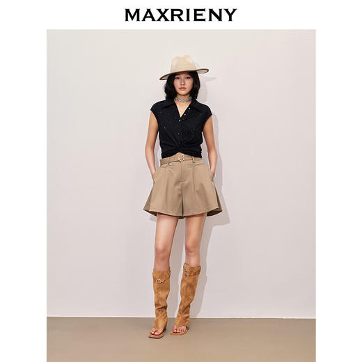 【商场同款】MAXRIENY*休闲烫钻上衣腰部镂空小众设计高级感(货号:MC85TS261) 商品图1