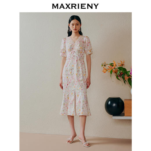 【商场同款】MAXRIENY欧式田园风郁金香连衣裙多巴胺碎花裙子夏(货号:MC88DR364) 商品图1