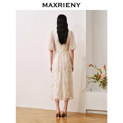 MAXRIENY欧式复古宫廷风蕾丝亮片绣花连衣裙v领(货号:MC88DR538) 商品图3
