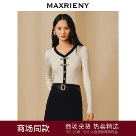 MAXRIENY国风新中式撞色边套头针织衫修身上衣(货号:MC88SW851)