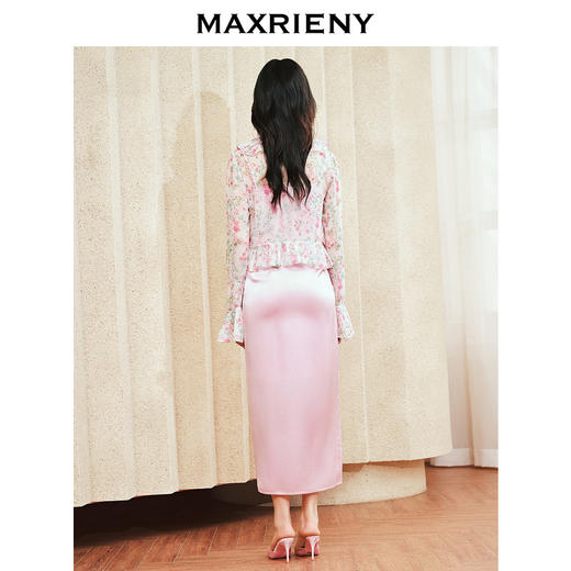 MAXRIENY法式浪漫荡领吊带连衣裙醋酸缎面裙子(货号:MS85DR025) 商品图3