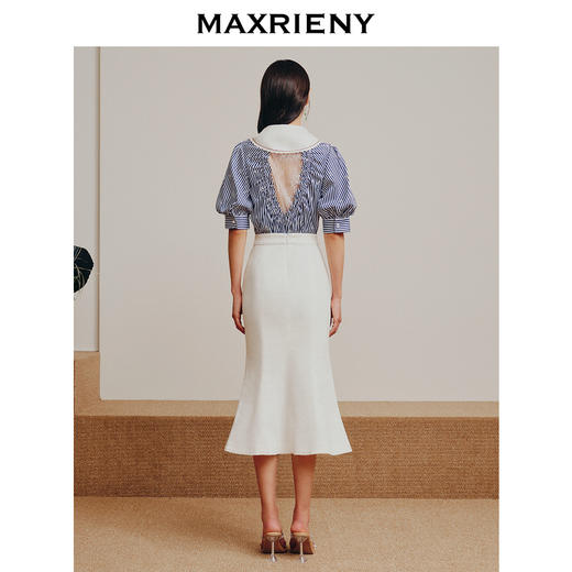 MAXRIENY海军风蓝白条纹复古撞色领衬衫上衣(货号:MC88TP362) 商品图3