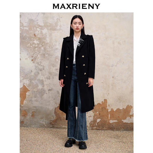 MAXRIENY极简轻奢廓形双面毛呢大衣军旅风羊毛外套(货号:MS88CT530) 商品图3