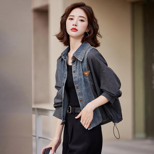 休闲洋气时尚宽松，小个子牛仔衬衫拼接短外套HR-YLFS8939 商品图1