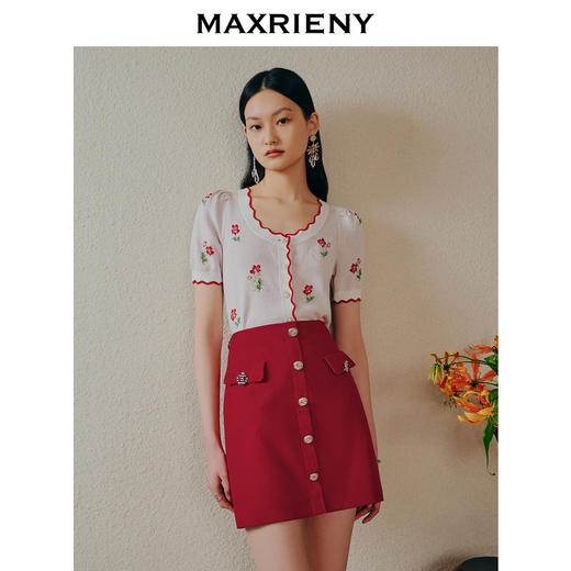 MAXRIENY海军风高腰包臀裙复古红裙子(货号:MC88SK264) 商品图2