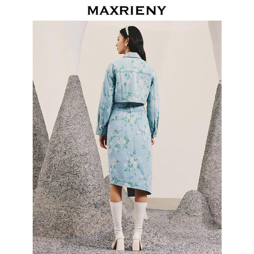 MAXRIENY轻复古春日提花高腰牛仔开衩半裙春款(货号:MC88SK077) 商品图3
