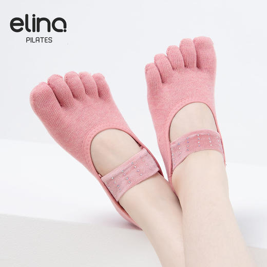 elina一恋2024 丝绒横绑带镶钻五趾普拉提瑜伽防滑袜ELR2505 商品图6