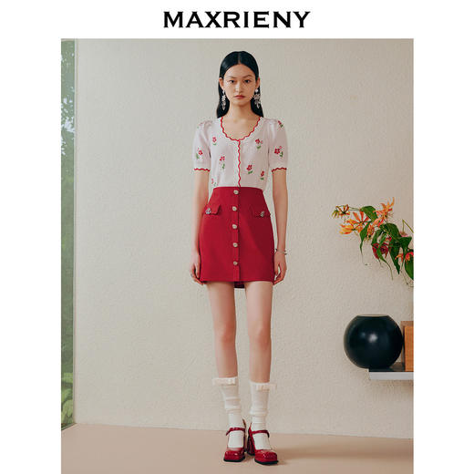 MAXRIENY海军风高腰包臀裙复古红裙子(货号:MC88SK264) 商品图1