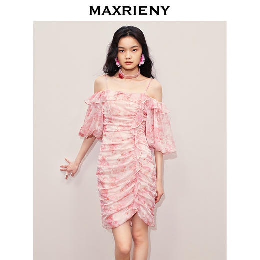 【商场同款】MAXRIENY浪漫甜美感一字肩吊带连衣裙茶歇裙女(货号:MS85DR273) 商品图2