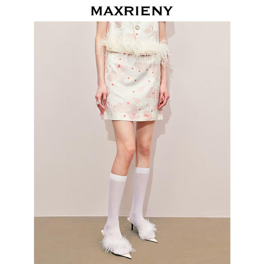MAXRIENY国风新中式半身裙A摆小短裙2024夏季新款肌理感提花半裙(货号:MS85SK266) 商品图2