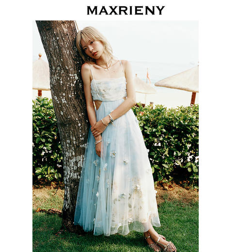 【海边度假-商场同款】MAXRIENY海盐蓝立体花朵裙立体手工花朵(货号:MC85DR379) 商品图0