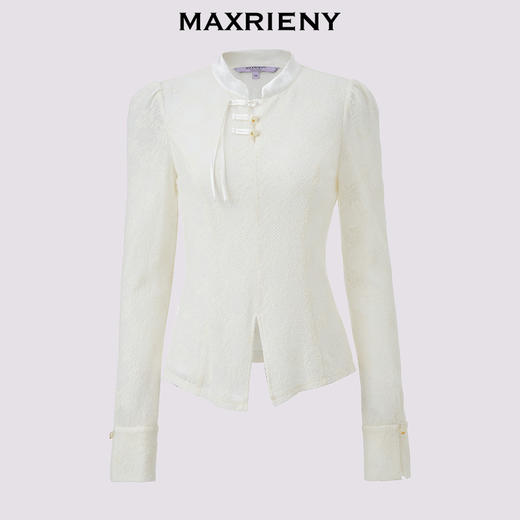 MAXRIENY贵雅新中式蕾丝衬衫收腰2024秋冬新款修身显瘦上衣女(货号:MS85TP514) 商品图4