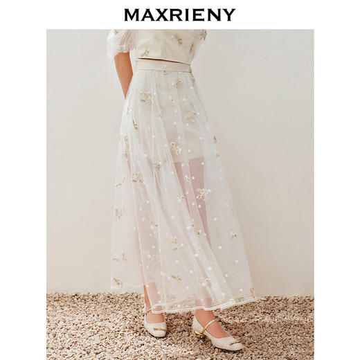 【静奢度假-商场同款】MAXRIENY甜美复古网纱绣花半裙24夏款长裙(货号:MC85SK263) 商品图2