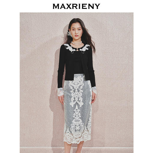 【贵雅日常-商场同款】MAXRIENY复古优雅重工蕾丝刺绣铅笔裙(货号:MC85SK533) 商品图2