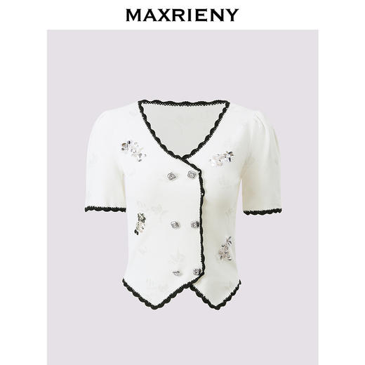 【商场同款】MAXRIENY宫延千金风撞色针织开衫修身显瘦上衣女(货号:MC85SW287) 商品图4