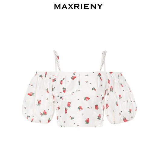 MAXRIENY甜美风草莓一字肩雪纺衫截短*上衣(货号:MC88TP251) 商品图4