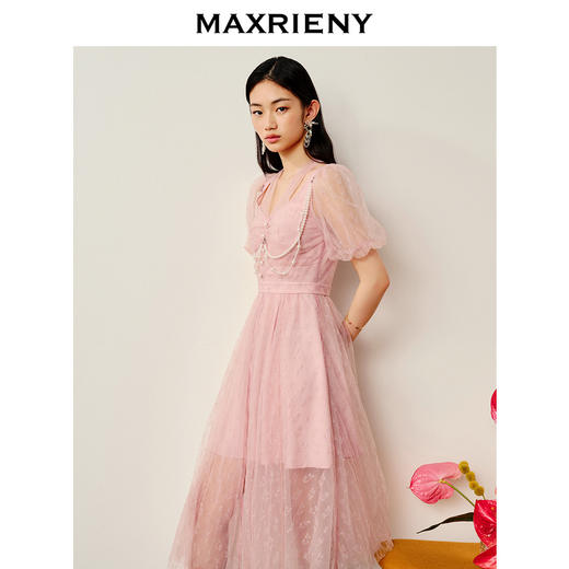 MAXRIENY夏日浪漫浪漫感连衣裙挂脖网纱裙子(货号:MS88DR276) 商品图1