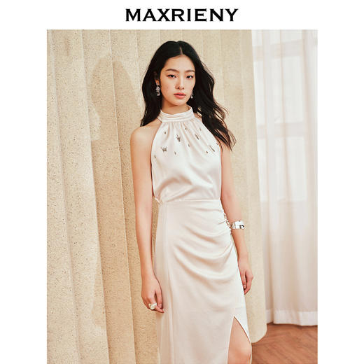 MAXRIENY气质淑女感钉珠上衣女修身显瘦挂脖衬衫(货号:MS85TP028) 商品图2