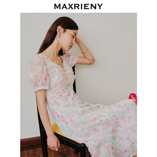 【商场同款】MAXRIENY恋恋桃花裙浪漫碎花裙桑蚕丝连衣裙茶歇裙(货号:MC88DR312) 商品图2