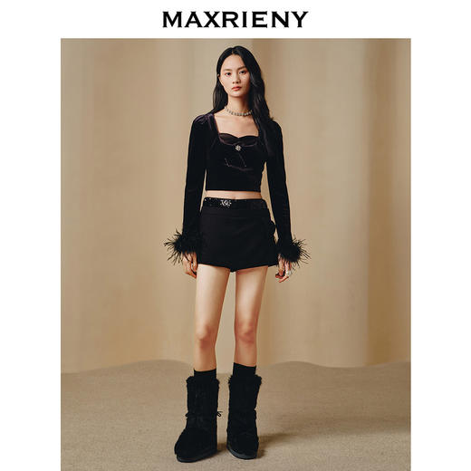 MAXRIENY率性复古双腰头拼接亮片低腰式裙裤短裤(货号:MC88PA771) 商品图1