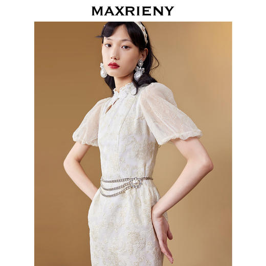 MAXRIENY改良立领旗袍秋泡泡袖连衣裙修身花苞裙(货号:MC87DR568) 商品图3