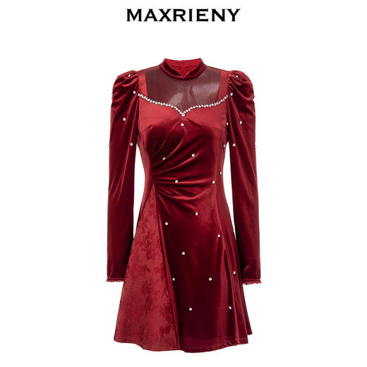 MAXRIENY*宫廷红丝绒连衣裙春节新年穿搭裙子(货号:MC88DR016) 商品图4