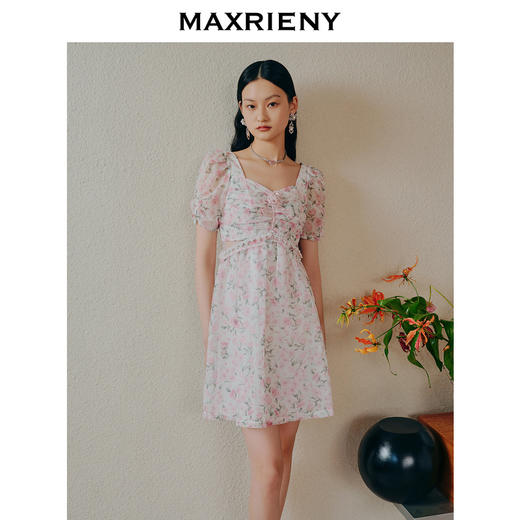 MAXRIENY假日玫瑰裙春日仙美茶歇裙玫瑰碎花连衣裙(货号:MC88DR277) 商品图2
