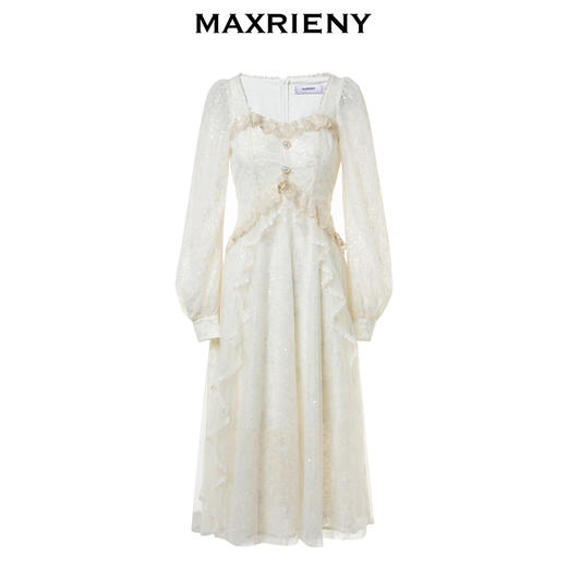 MAXRIENY宫廷复古风荷叶边仙美连衣裙订婚小白裙(货号:MS88DR566) 商品图4