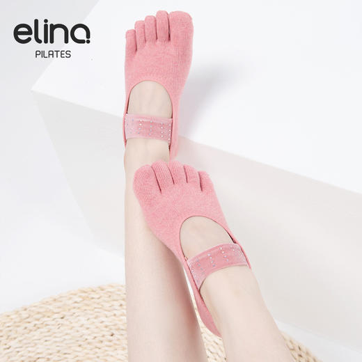 elina一恋2024 丝绒横绑带镶钻五趾普拉提瑜伽防滑袜ELR2505 商品图5