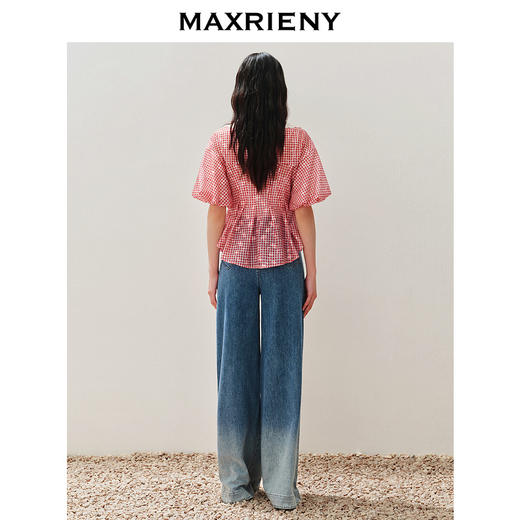 【静奢度假-商场同款】MAXRIENY宫廷文艺风翻领撞色格纹收腰上衣(货号:MC85TP306) 商品图3