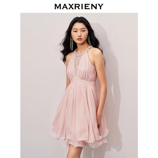 【异域·摩洛哥-商场同款】MAXRIENY优雅浪漫风蜜桃粉A摆娃娃裙(货号:MC85DR386) 商品图2