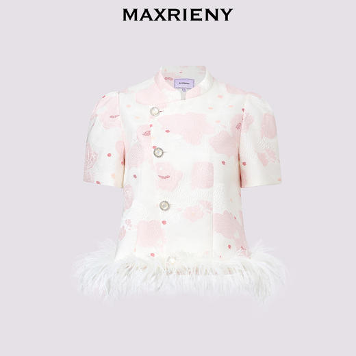 MAXRIENY国风雅韵上衣2024夏季新款斜襟立领提花新中式短外套女(货号:MS85JA258) 商品图4