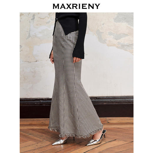 MAXRIENY法式复古感千鸟格鱼尾半裙23秋冬半身裙(货号:MC88SK569) 商品图2
