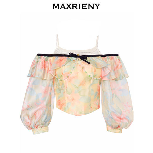 MAXRIENY多巴胺穿搭吊带雪纺衫泡泡袖雪纺上衣(货号:MC88TP502) 商品图4