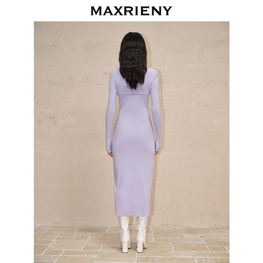MAXRIENY*优雅浪漫修身长款开叉系带毛织连衣裙(货号:MC88DR786) 商品图3
