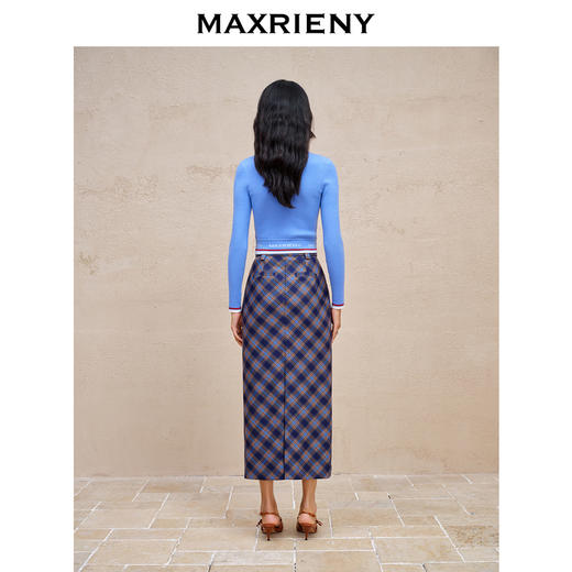 MAXRIENY复古格纹直筒半裙23秋冬梭织羊毛高腰裙子(货号:MC88SK542) 商品图3